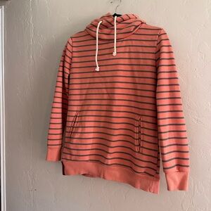 Ampersand striped cowl neck hoodie coral peach color and gray stripes women’s M
